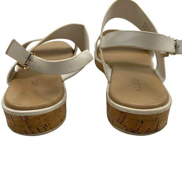 Aldo White Double Strap Slingback Sandals Open Toe Shoes Gold Hardware Women 8.5 - Picture 8 of 11